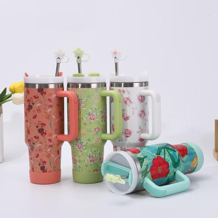 Floral Green Stainless Steel Trumbler